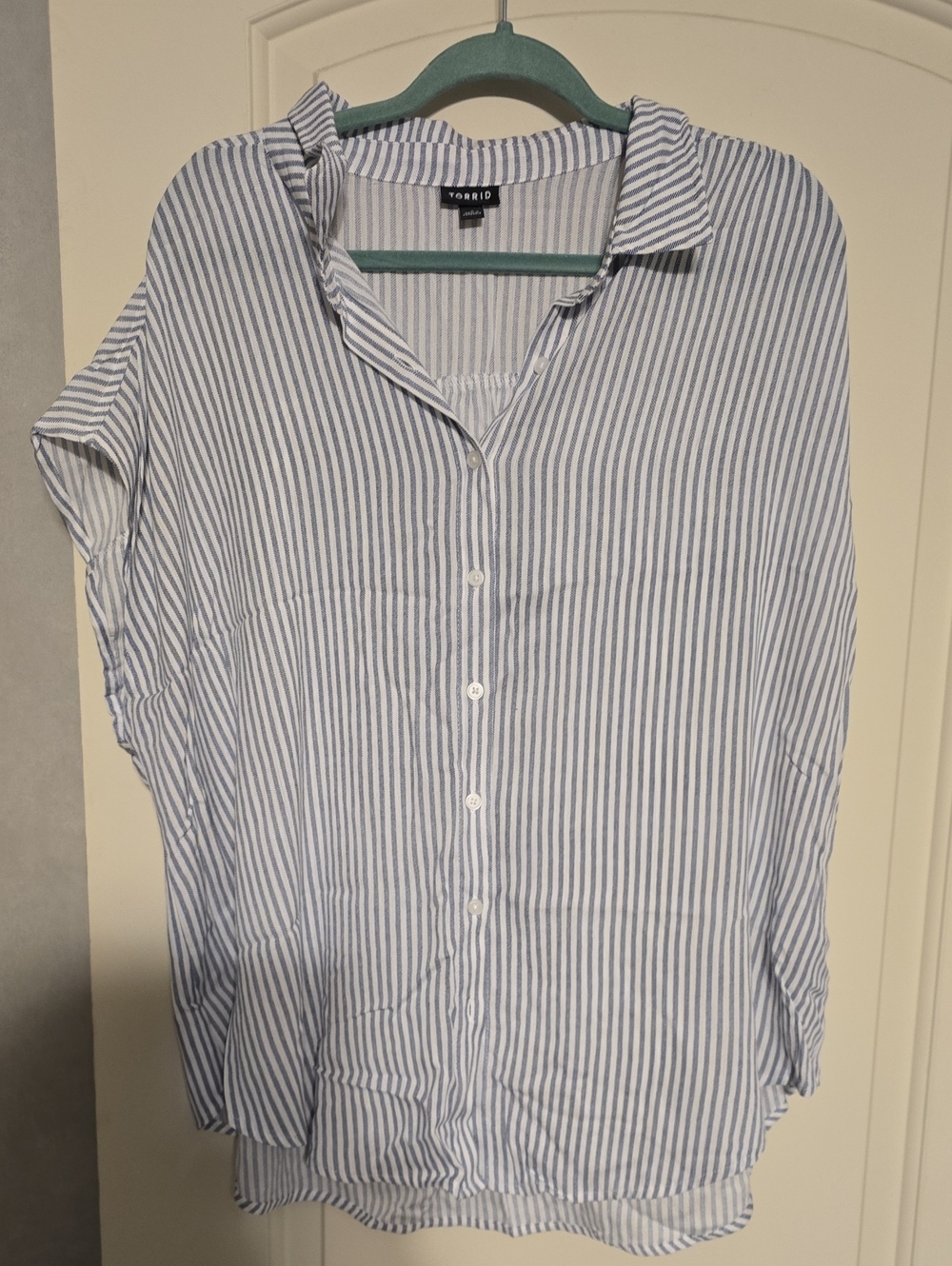 torrid Light Blue and White Striped Button-Up Shirt